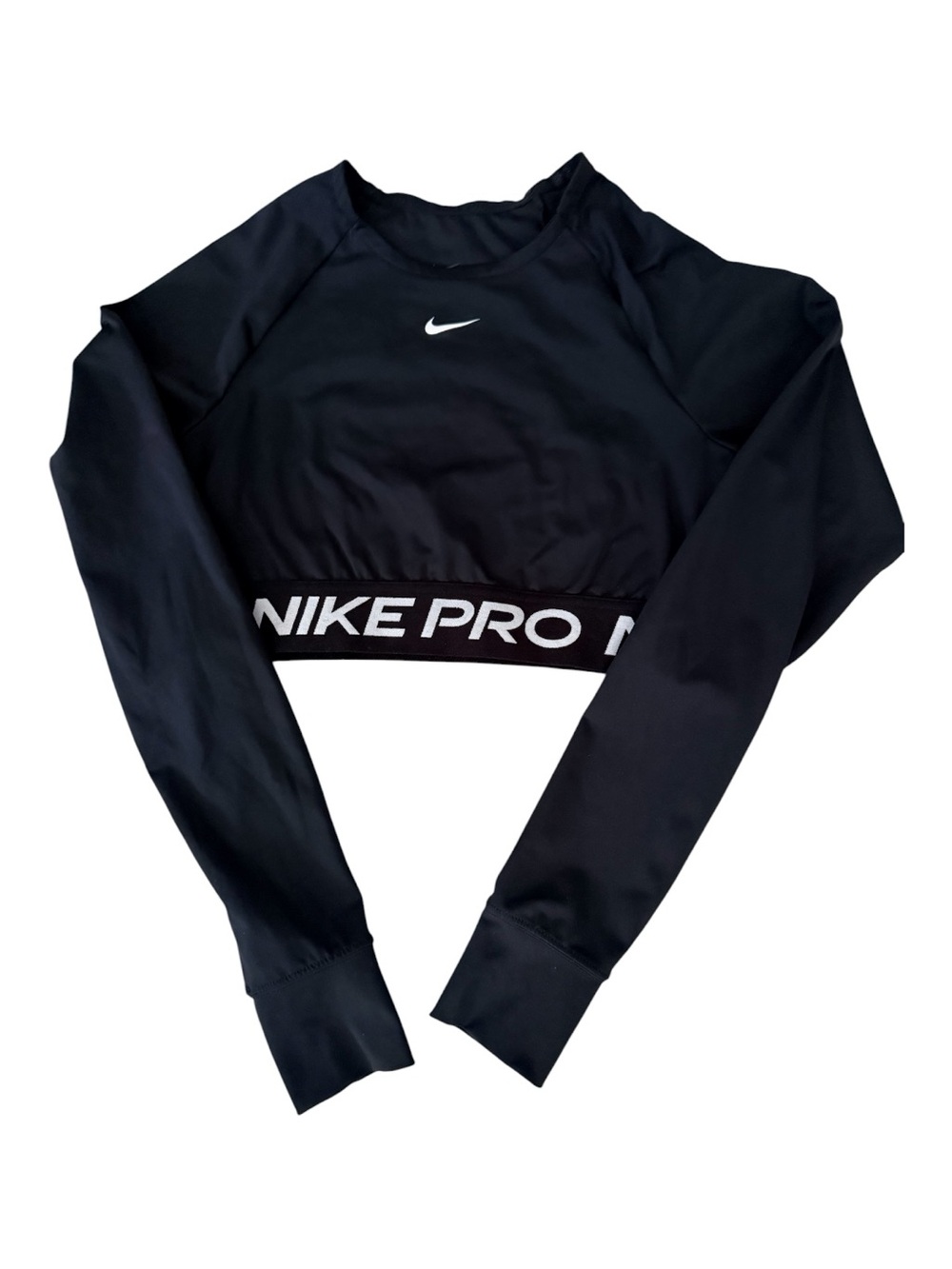 Nike Women's Pro Dri-FIT Cropped Long-Sleeve Top black activewear sporty run Med - Picture 1 of 8